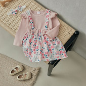 BeQeuewll Есенни екипи за бебета и момичета Комплект дрехи за новородено за 0-18 месеца с дълъг ръкав и пола с тиранти и лента