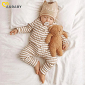 ma&baby 0-24M Новородено Бебе Момче Момче Гащеризон Мек плетен гащеризон с дълъг ръкав Сладко раирано Есенно пролетно облекло D01