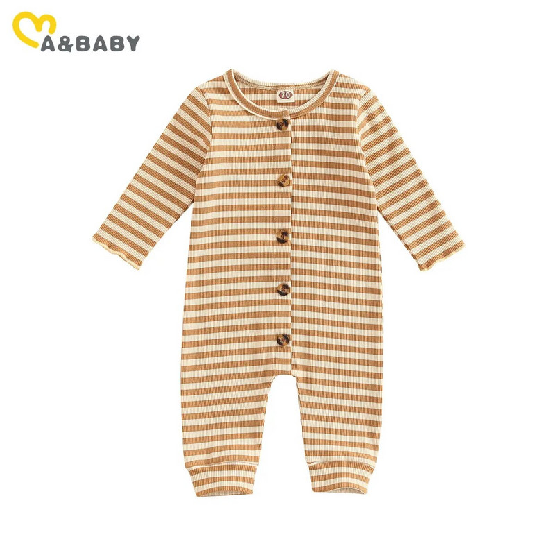 ma&baby 0-24M Новородено Бебе Момче Момче Гащеризон Мек плетен гащеризон с дълъг ръкав Сладко раирано Есенно пролетно облекло D01