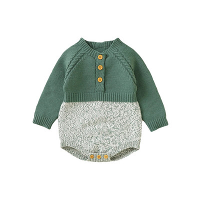 Зимни плетени дрехи за новородени Бебешки пуловер за момичета Момчета Гащеризон с дълъг ръкав с контрастни цветни копчета Плетена на една кука костюм за бебета