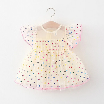Облекло за летни дрехи за момичета, цвят на точки, рокля на принцеса за момичета, бебешки дрехи за 1-ви рожден ден, бебешки рокли, рокля