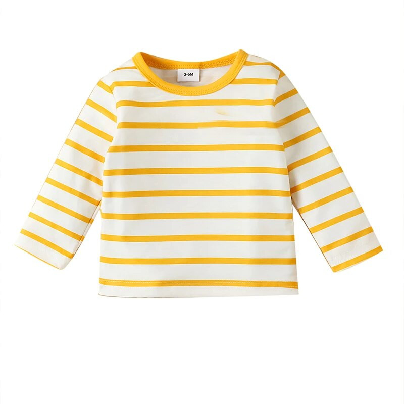 3-24M Бебешко облекло Костюм Обикновено горнище с дълги ръкави на жълто и бяло райе + сладки анимационни тиранти с малко тигърче
