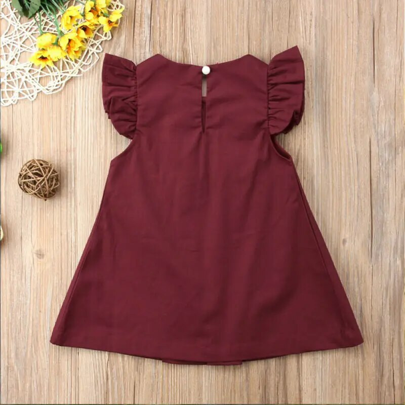 Летни едноцветни дрехи за новородени, момиче, парти рокля с волани, детски дрехи с волани, къси ръкави, едноцветна рокля за момичета, едноцветна рокля за малко дете