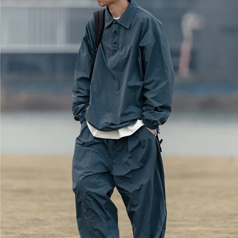 Японска модерна поло яка Бързосъхнеща едноцветна риза Панталони Мъжко облекло Пролетни комплекти спортни панталони на открито Streetwear Анцуг