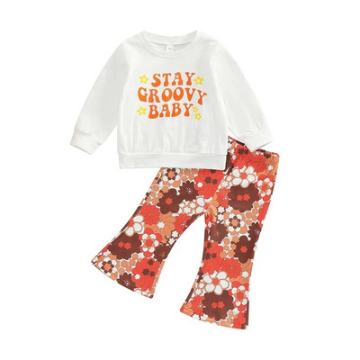 Прохождащи бебета Момичета Хелоуин Деня на благодарността Коледни екипи с дълъг ръкав Горнища с щампа с камбанка Комплект разкроени панталони