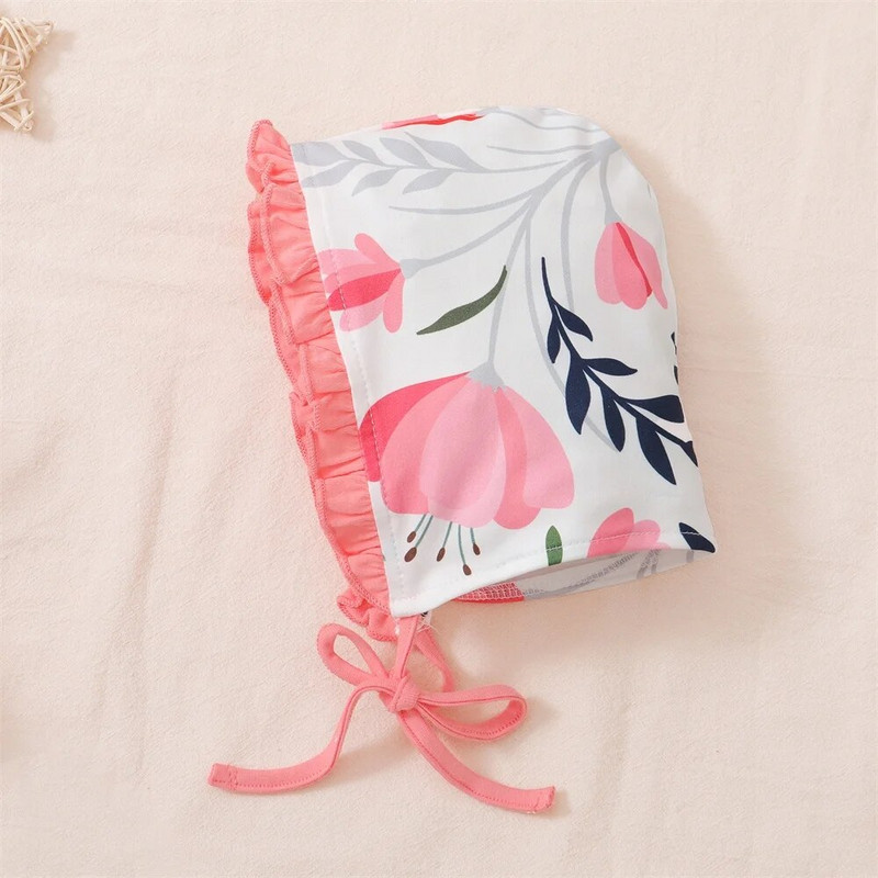 0-18 месеца Ежедневен комплект дрехи за новородено момиченце, щампа с букви Гащеризон с дълъг ръкав+панталон+сладка шапка Есенно ежедневно облекло от 3 бр.