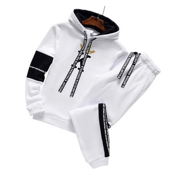 Ανδρική αθλητική φόρμα υψηλής ποιότητας Letter Print με κουκούλα + Φούτερ για τζόκινγκ Ένδυση Man Eisure Outwear Sport Kit 2 τμχ Streetw