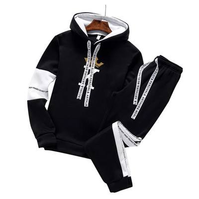 Мъжки висококачествен анцуг Суитшърт с качулка с щампа на букви + спортни панталони за джогинг Облекло за мъже Eisure Outwear Sport Kit 2PCS Streetw