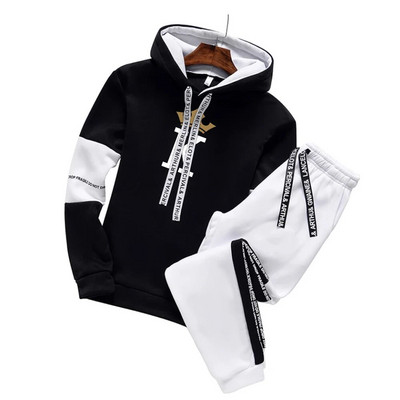 Мъжки висококачествен анцуг Суитшърт с качулка с щампа на букви + спортни панталони за джогинг Облекло за мъже Eisure Outwear Sport Kit 2PCS Streetw