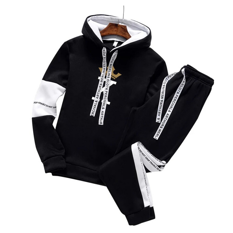 Мъжки висококачествен анцуг Суитшърт с качулка с щампа на букви + спортни панталони за джогинг Облекло за мъже Eisure Outwear Sport Kit 2PCS Streetw