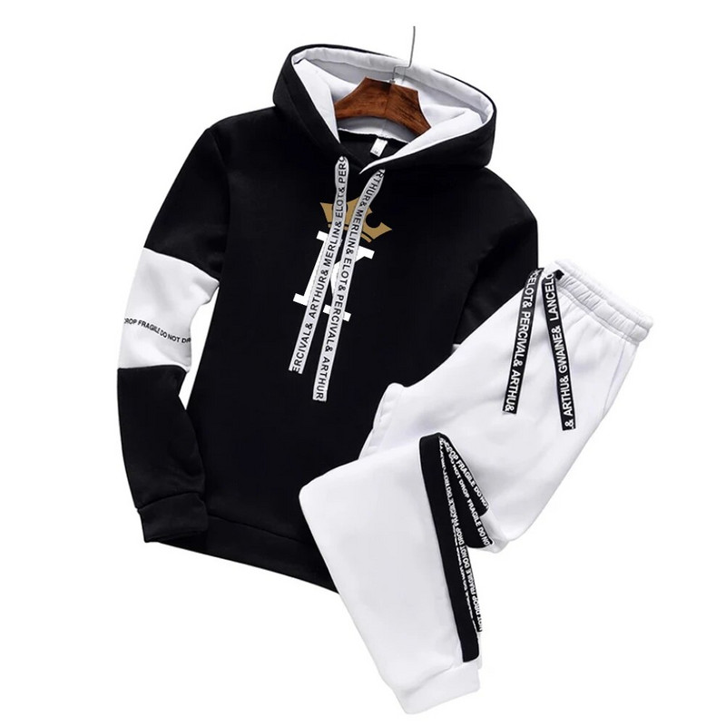 Мъжки висококачествен анцуг Суитшърт с качулка с щампа на букви + спортни панталони за джогинг Облекло за мъже Eisure Outwear Sport Kit 2PCS Streetw