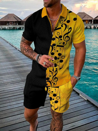 2022 Гореща разпродажба Мъжки поло костюм 3D печат Спортно облекло Фитнес Спортни шорти Летни дрехи Дишащи ежедневни мъжки комплект от 2 части