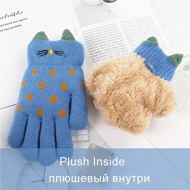 4-7 години Детски ръкавици Момиче Момче Зимни топли бебешки плетени ръкавици Пръсти Дете Момиче Топли кадифени дебели зимни ръкавици за момче