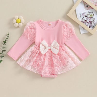 BeQeuewll Baby Girls Romper Dress Пачуърк гащеризони с дълъг ръкав за новородени бебета Малки деца Сладки дрехи за 0-24 месеца