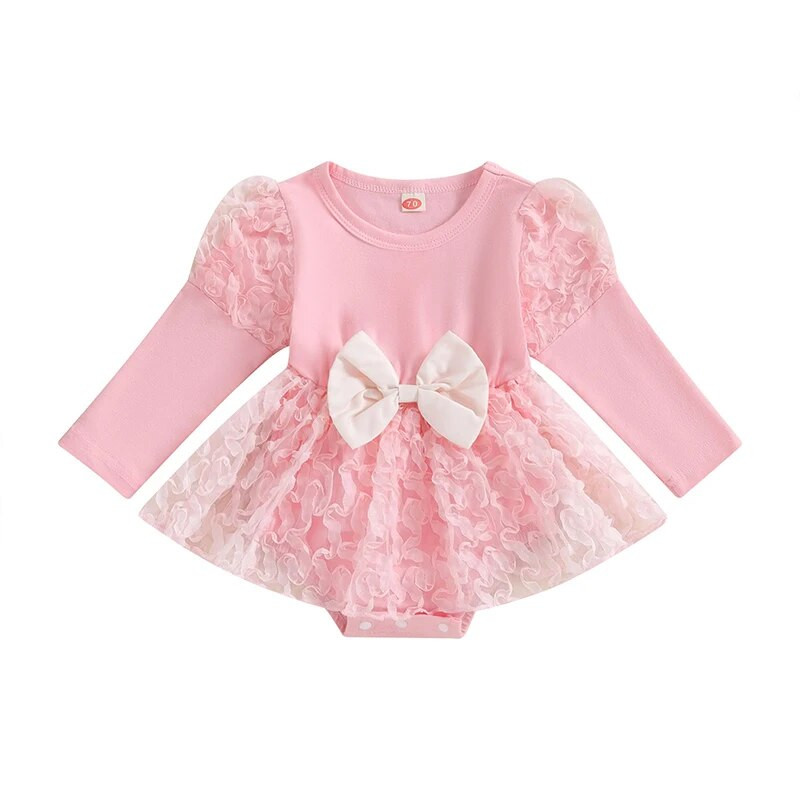 BeQeuewll Baby Girls Romper Dress Пачуърк гащеризони с дълъг ръкав за новородени бебета Малки деца Сладки дрехи за 0-24 месеца