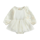 BeQeuewll Пролетна гащеризон за бебета и момичета, рокля с пайети, 3D цветя, прежди, пола, снаждаща се с дълъг ръкав и кръгло деколте