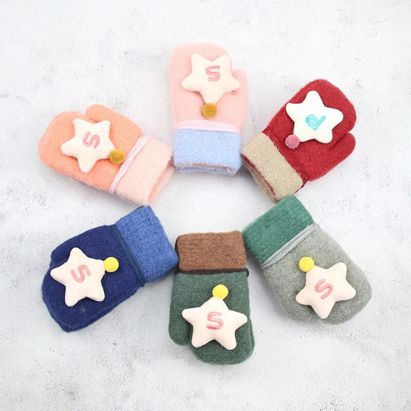 2-6 години Детски бебешки ръкавици и ръкавици Момиче Момче Зимни топли плетени вълнени ръкавици Дете Момиче Кадифени дебели зимни ръкавици за момче