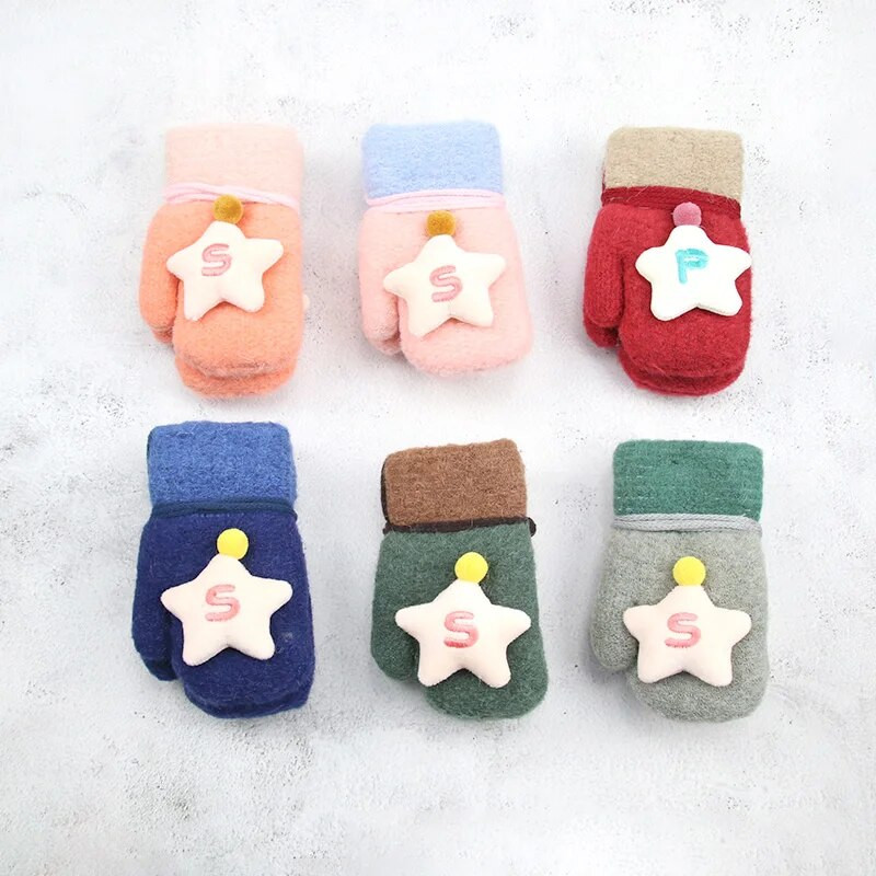 2-6 години Детски бебешки ръкавици и ръкавици Момиче Момче Зимни топли плетени вълнени ръкавици Дете Момиче Кадифени дебели зимни ръкавици за момче