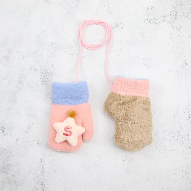2-6 години Детски бебешки ръкавици и ръкавици Момиче Момче Зимни топли плетени вълнени ръкавици Дете Момиче Кадифени дебели зимни ръкавици за момче