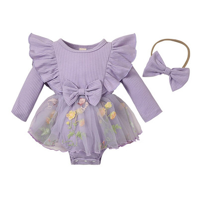 BeQeuewll Hlače za djevojčice Rebrasta pletena suknja s vezom u obliku cvijeća Kombinezoni Odjeća za novorođenče Bodi s trakom za glavu