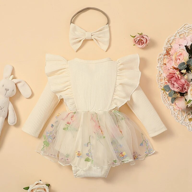 BeQeuewll Hlače za djevojčice Rebrasta pletena suknja s vezom u obliku cvijeća Kombinezoni Odjeća za novorođenče Bodi s trakom za glavu