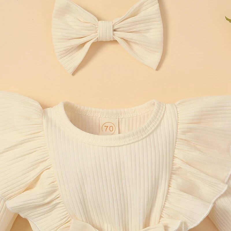 BeQeuewll Hlače za djevojčice Rebrasta pletena suknja s vezom u obliku cvijeća Kombinezoni Odjeća za novorođenče Bodi s trakom za glavu