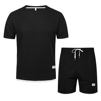 Нови мъжки ежедневни комплекти Плътен анцуг Harajuku Тениска + къси панталони Комплект екипировка от две части Летен мъжки спортен костюм Jogger Ленен плат