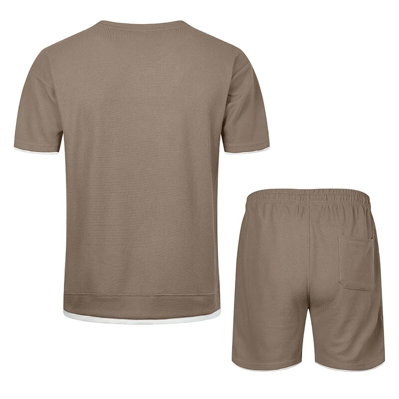 Нови мъжки ежедневни комплекти Плътен анцуг Harajuku Тениска + къси панталони Комплект екипировка от две части Летен мъжки спортен костюм Jogger Ленен плат