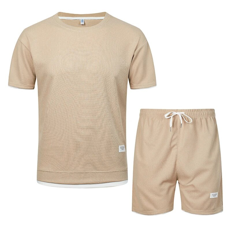 Нови мъжки ежедневни комплекти Плътен анцуг Harajuku Тениска + къси панталони Комплект екипировка от две части Летен мъжки спортен костюм Jogger Ленен плат
