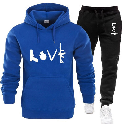 2023 Нови любовни щампи Мъжки ежедневни спортни костюми Анцузи Спортно облекло Мъжки комплекти за джогинг Суичър + панталони Анцуг за открито Анцуг за джогинг