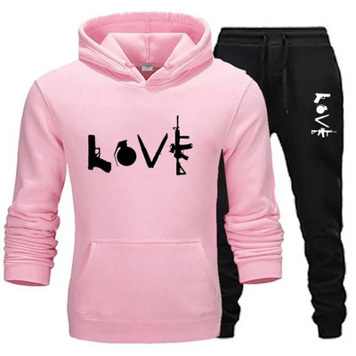 2023 Нови любовни щампи Мъжки ежедневни спортни костюми Анцузи Спортно облекло Мъжки комплекти за джогинг Суичър + панталони Анцуг за открито Анцуг за джогинг