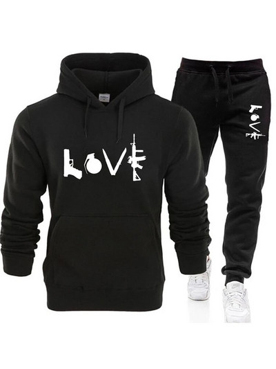 2023 Нови любовни щампи Мъжки ежедневни спортни костюми Анцузи Спортно облекло Мъжки комплекти за джогинг Суичър + панталони Анцуг за открито Анцуг за джогинг