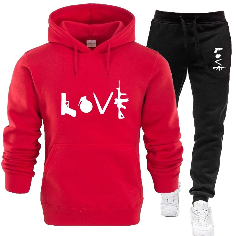2023 Нови любовни щампи Мъжки ежедневни спортни костюми Анцузи Спортно облекло Мъжки комплекти за джогинг Суичър + панталони Анцуг за открито Анцуг за джогинг