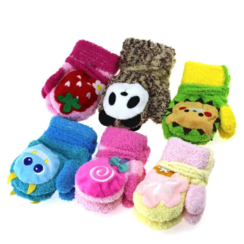 Зимни новородени удебелени топли поларени ръкавици Horn Sound Cartoon Animal Baby Boy Girl Gloves Velvet Cotton Kids Детски ръкавици