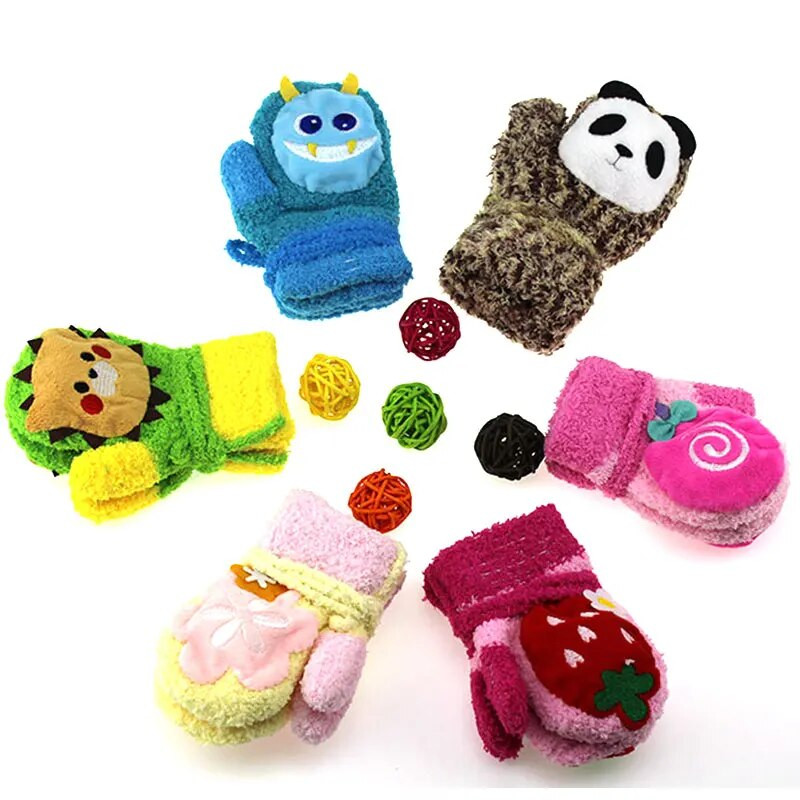 Зимни новородени удебелени топли поларени ръкавици Horn Sound Cartoon Animal Baby Boy Girl Gloves Velvet Cotton Kids Детски ръкавици
