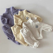 Зимни топли комплекти дрехи за бебета и момчета Детски удебелени суичъри Детски дрехи Пуловери за момичета с дълъг ръкав + панталонни костюми 2 бр.