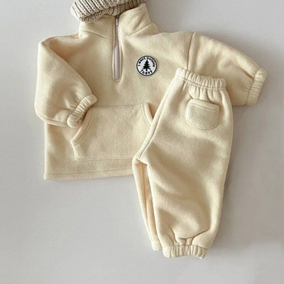 Зимни топли комплекти дрехи за бебета и момчета Детски удебелени суичъри Детски дрехи Пуловери за момичета с дълъг ръкав + панталонни костюми 2 бр.