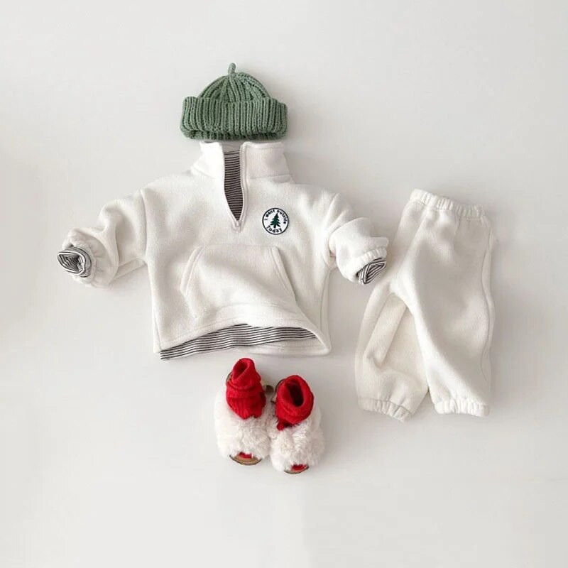 Зимни топли комплекти дрехи за бебета и момчета Детски удебелени суичъри Детски дрехи Пуловери за момичета с дълъг ръкав + панталонни костюми 2 бр.