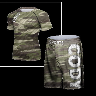 Мъжки компресионни спортни костюми Чорапогащи за фитнес Тренировъчно облекло Тренировка Анцуг за джогинг Камуфляжен комплект за кикбокс ММА Рашгард