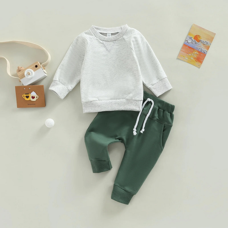 Citgeett Jesenska odjeća za male dječake Jednobojna majica dugih rukava Majica kratkih rukava i elastične ležerne hlače Odijelo Odjeća