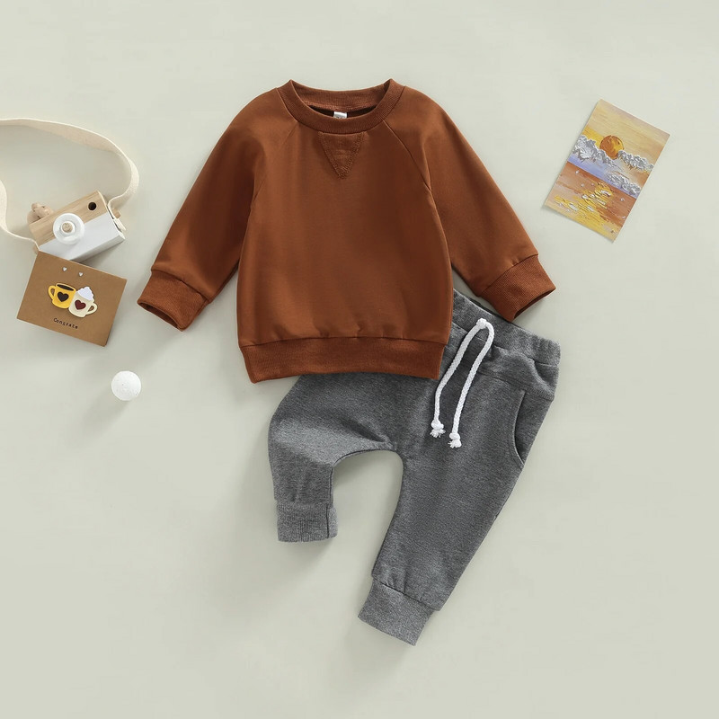 Citgeett Jesenska odjeća za male dječake Jednobojna majica dugih rukava Majica kratkih rukava i elastične ležerne hlače Odijelo Odjeća