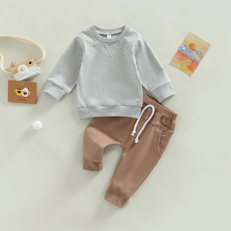 Citgeett Jesenska odjeća za male dječake Jednobojna majica dugih rukava Majica kratkih rukava i elastične ležerne hlače Odijelo Odjeća