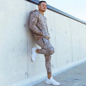 Мъжки анцуг Фитнес зала Тренировка за бягане Спортно облекло Памучен пуловер Суичър Спортни панталони Комплект от две части Спортно облекло за фитнес тренировка