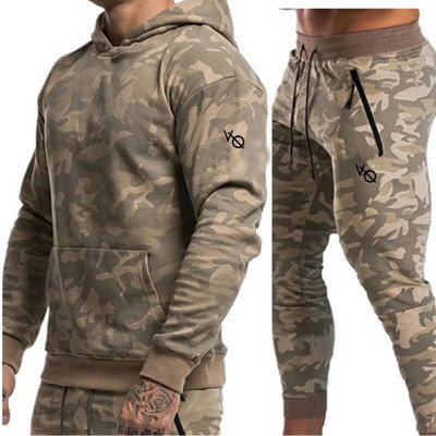 Мъжки анцуг Фитнес зала Тренировка за бягане Спортно облекло Памучен пуловер Суичър Спортни панталони Комплект от две части Спортно облекло за фитнес тренировка