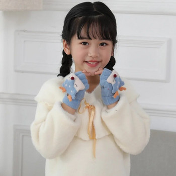 Прекрасни 4-9 годишни деца Зимни топли анимационни лисичи плетени ръкавици за момче/момиче Кожа и вълнени плетени детски меки ръкавици с пръсти I40