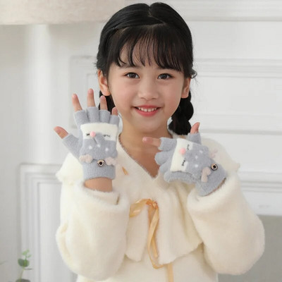 Prekrasne dječje 4-9 godina, zimske tople lisice pletene rukavice za dječake/djevojčice, dječje krznene vunene pletene mekane rukavice na preklop na pola prsta I40