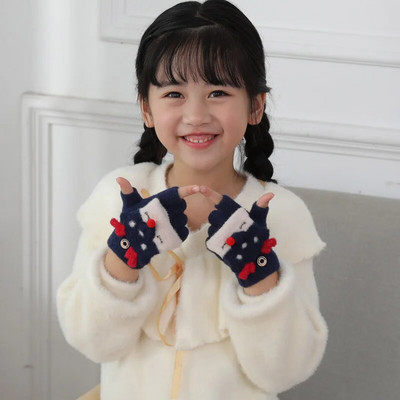 Prekrasne dječje 4-9 godina, zimske tople lisice pletene rukavice za dječake/djevojčice, dječje krznene vunene pletene mekane rukavice na preklop na pola prsta I40