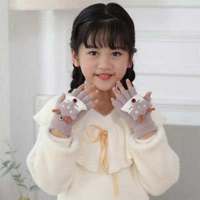 Prekrasne dječje 4-9 godina, zimske tople lisice pletene rukavice za dječake/djevojčice, dječje krznene vunene pletene mekane rukavice na preklop na pola prsta I40