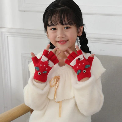 Prekrasne dječje 4-9 godina, zimske tople lisice pletene rukavice za dječake/djevojčice, dječje krznene vunene pletene mekane rukavice na preklop na pola prsta I40