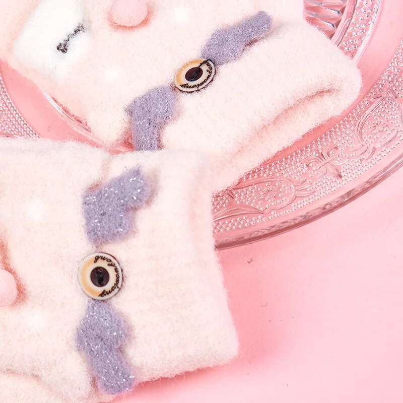 Prekrasne dječje 4-9 godina, zimske tople lisice pletene rukavice za dječake/djevojčice, dječje krznene vunene pletene mekane rukavice na preklop na pola prsta I40